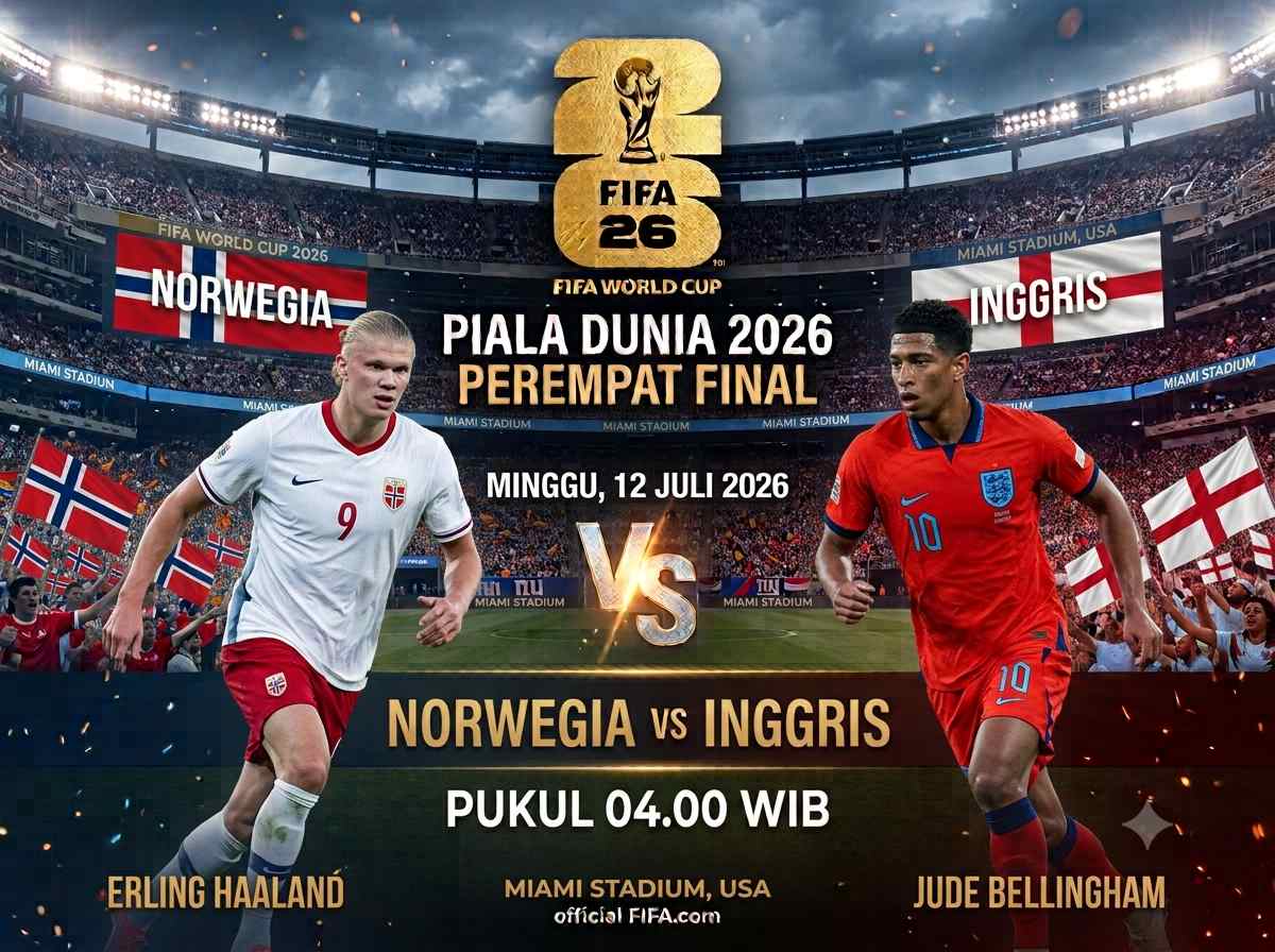 norwegia vs inggris - ilustrasi berita Norwegia vs Inggris: Duel Mesin Gol di Piala Dunia 2026